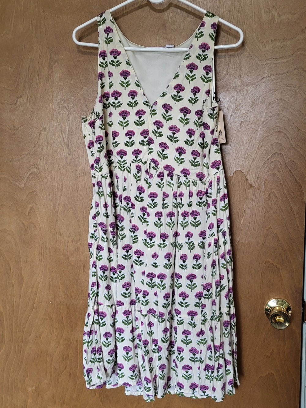 Sincerely Jules Cream Midi Dress with Purple Floral Print